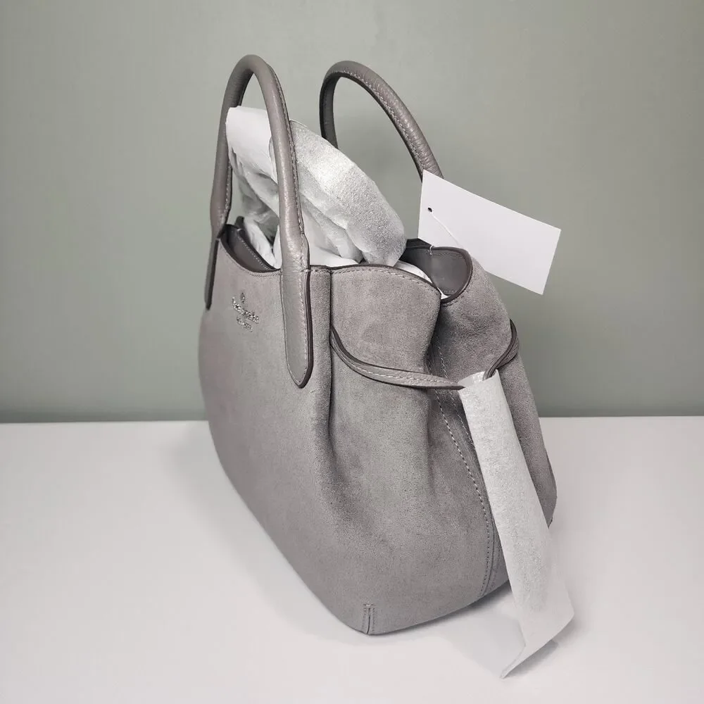 NWT KATE SPADE KM141 DUMPLING SMALL SATCHEL SHOULDER BAG GREY SUEDE SILVER